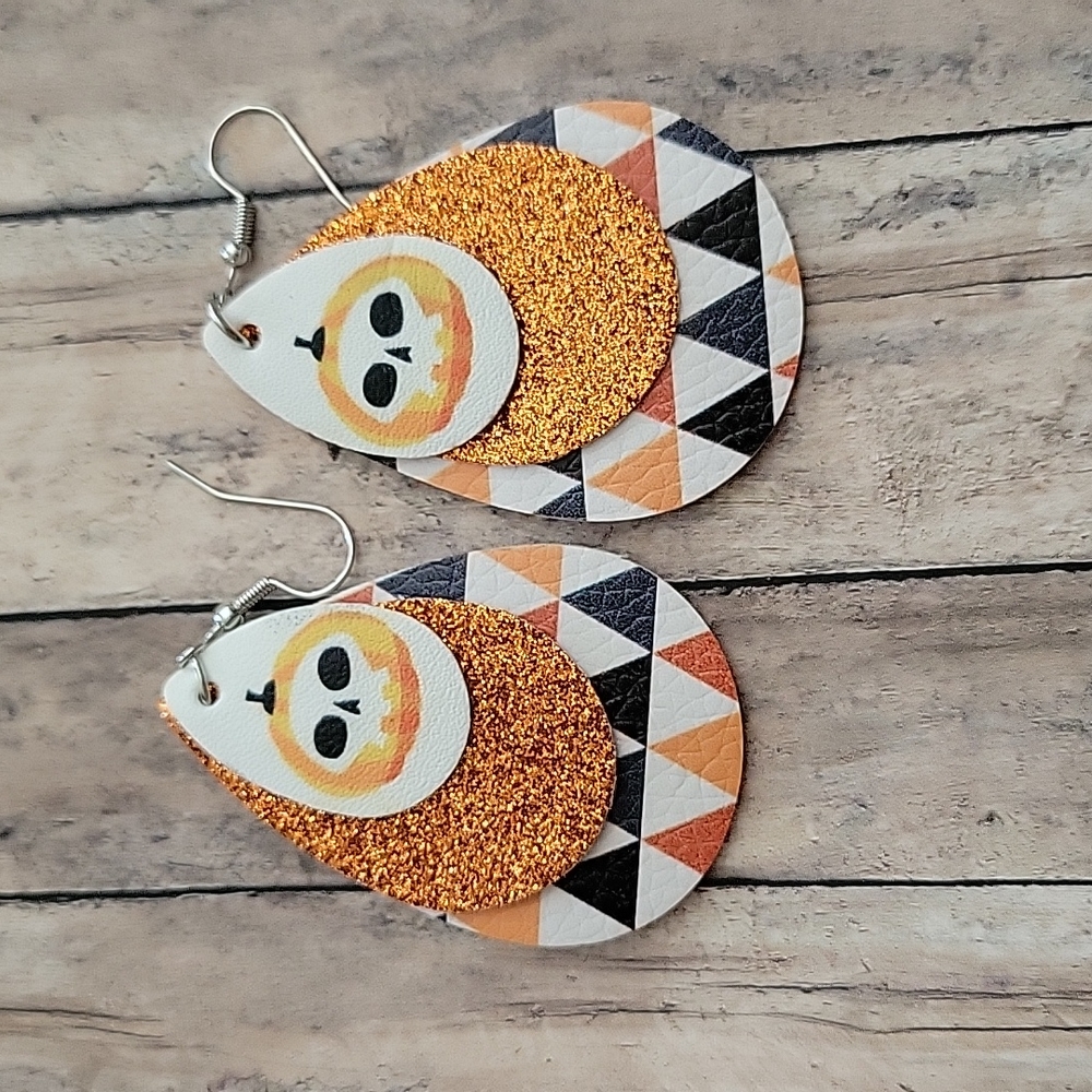 Halloween Faux Leather Teardrop Earrings